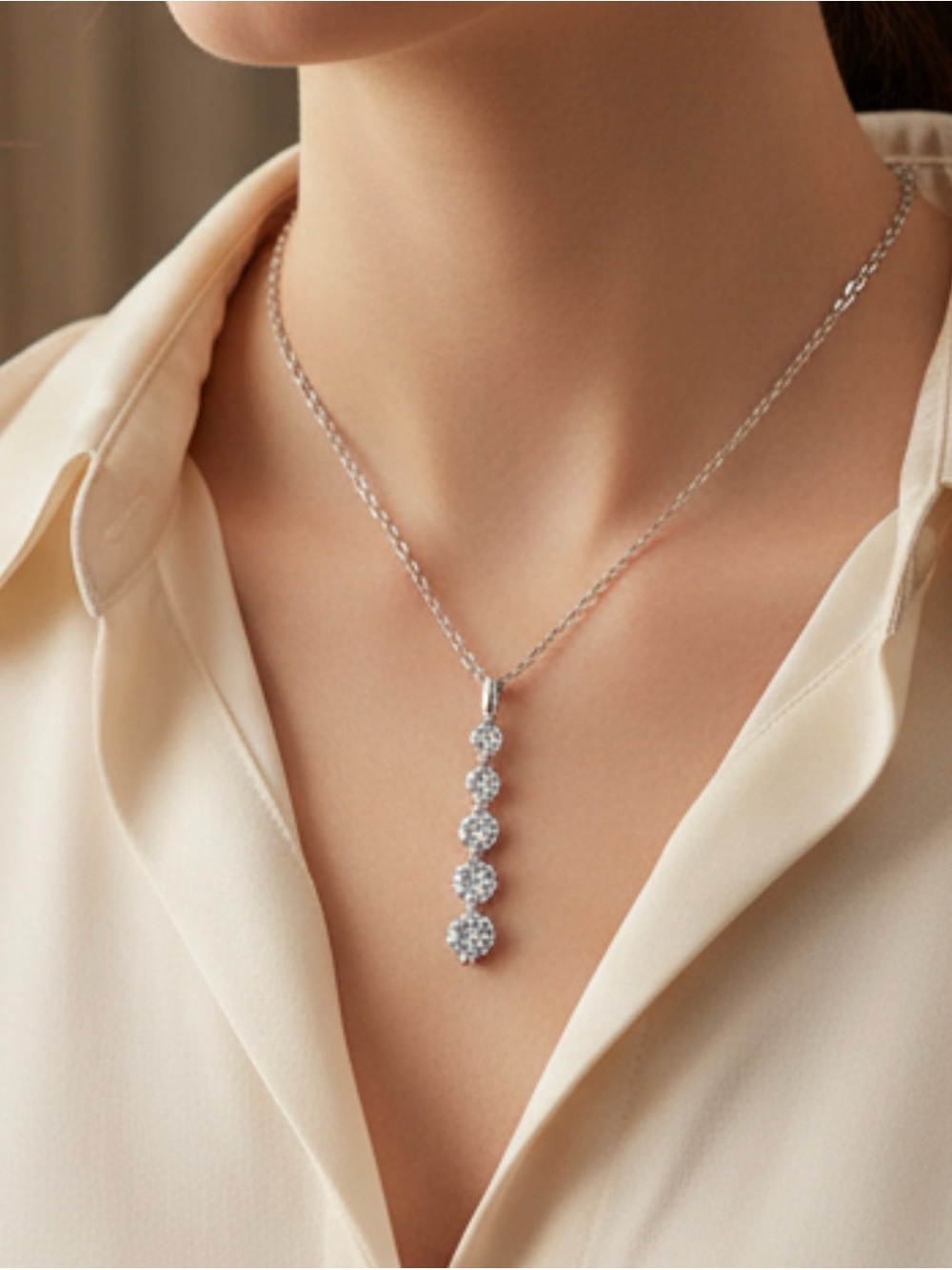 π¨SALEπ¨0.92 CT carat diamond Pendant Necklace with Crystal Drops